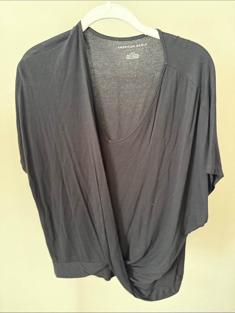 American Eagle Outfitters Black Draped Crossover Crop Top